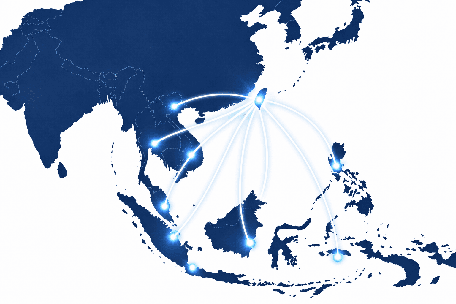 Trending Pharmaceuticals ASEAN export network map — Taiwan to Thailand, Singapore, Malaysia, Hong Kong, Macau and Cambodia